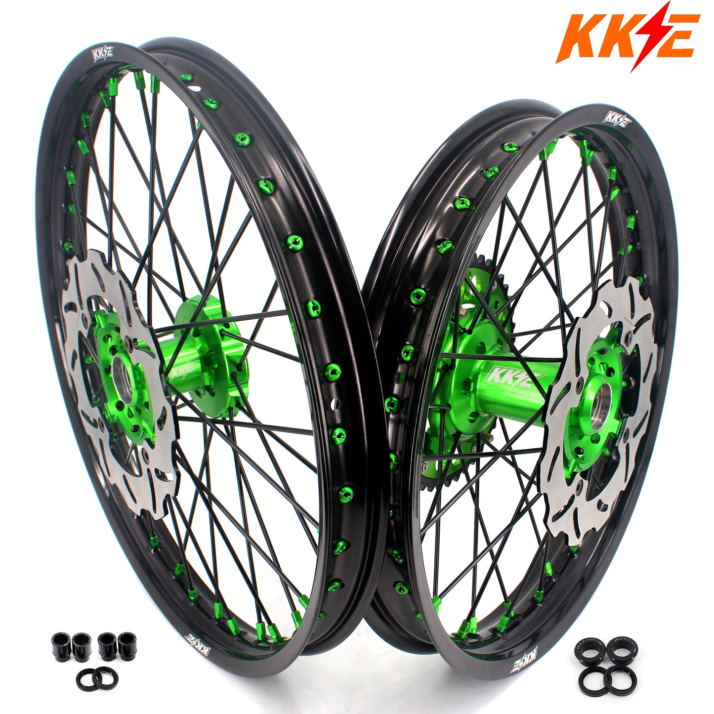KKE 21/19 MX Spoked Wheels Rims For KAWASAKI KX125 KX250 2003 2004 2005 Black Spokes