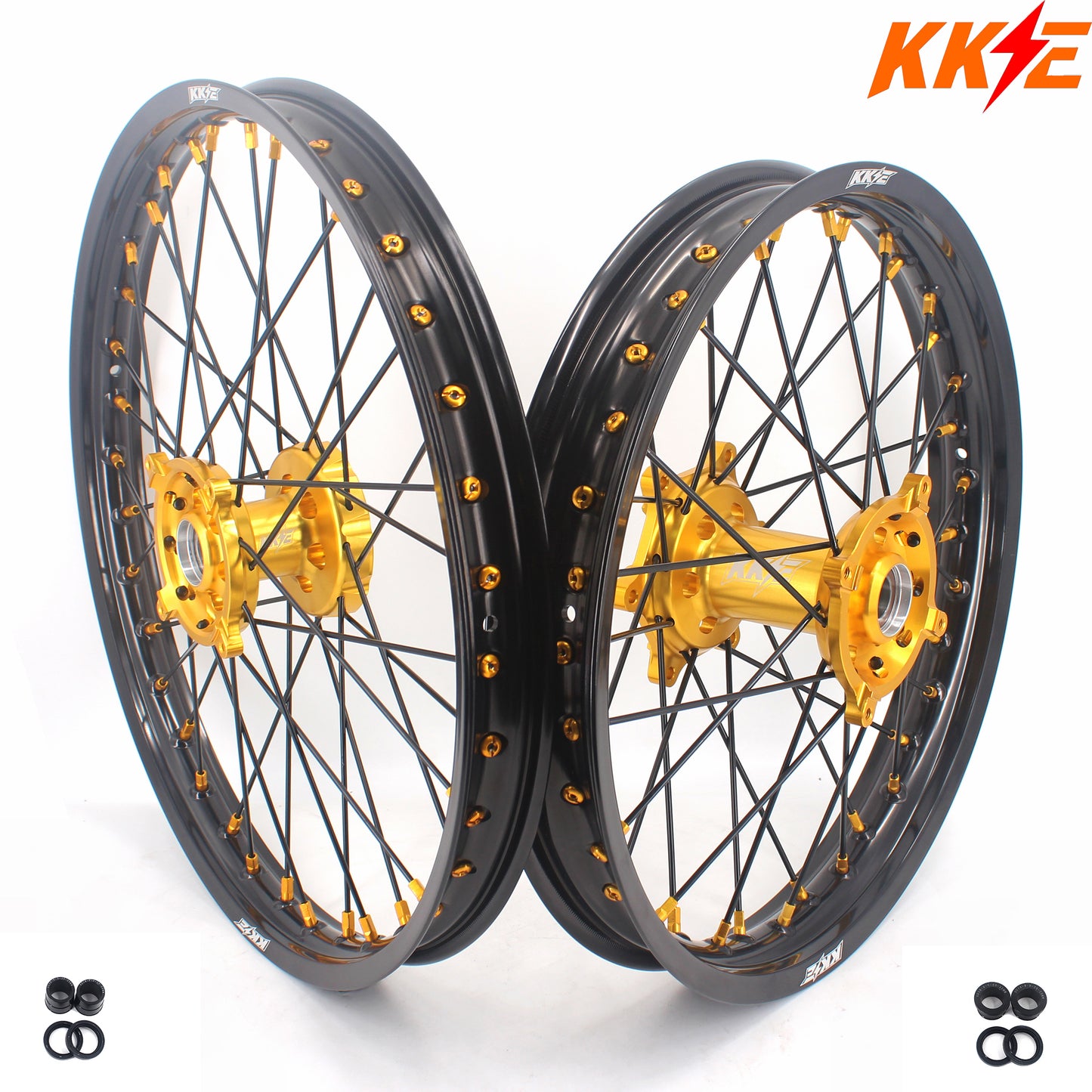 KKE 21 & 19 MX Wheels Rims for SUZUKI RMZ250 2007 RMZ450 2005-2022 Black Spokes