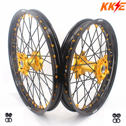 KKE 21 & 19 MX Wheels Rims for SUZUKI RMZ250 2007 RMZ450 2005-2022 Black Spokes