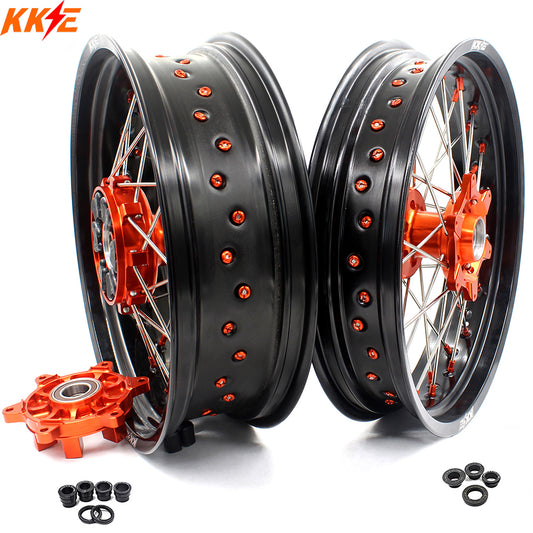KKE 3.5/5.0 CUSH Drive Supermoto Wheels for KTM 625 SMC  640 LC4 660 SMC Orange Nipples