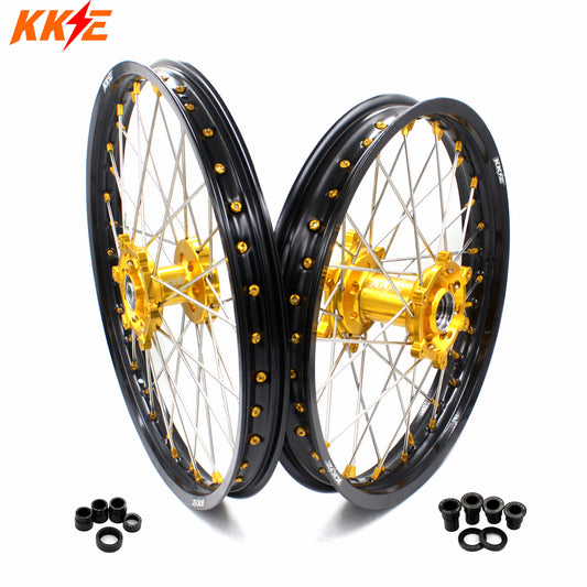 KKE 21 & 19 MX Dirt Bike Rims For SUZUKI RM125 2001-2007 RM250 2008 Gold Nipple