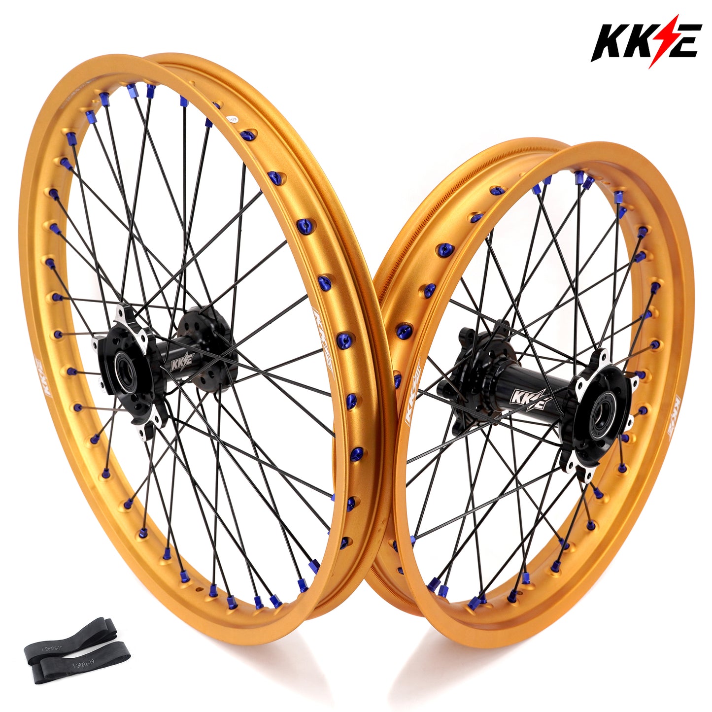 China Factory Stock KKE 21" & 18" E-Bike Spoke Wheels Rims Fit SurRon Ultra Bee 2023-2024 Gold Rim & Blue Nipples