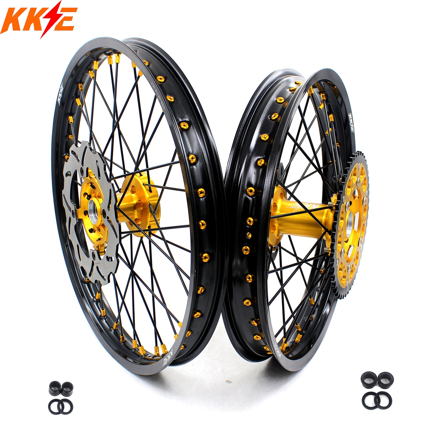 KKE 21 & 19 MX Wheels Rims for SUZUKI RMZ250 2007 RMZ450 2005-2022 Black Spokes