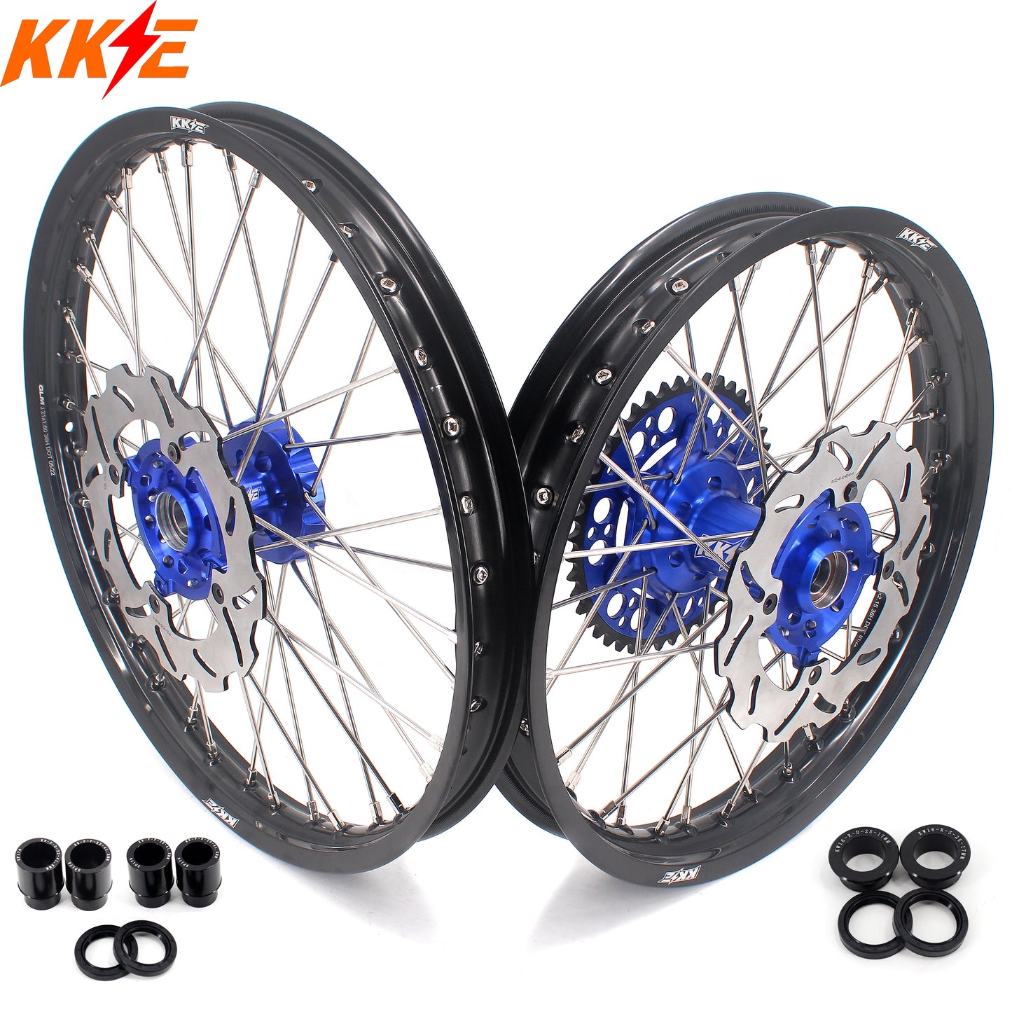 KKE 21/19 CNC Mx Wheels For KAWASAKI KX125 KX250 2003 2004 2005 Blue Hub Discs