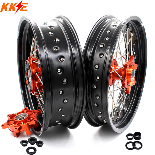 KKE 3.5*17 / 4.5*17 CUSH Drive Supermoto Rims for KTM 625 SMC 640 LC4 660 SMC Orange&Black