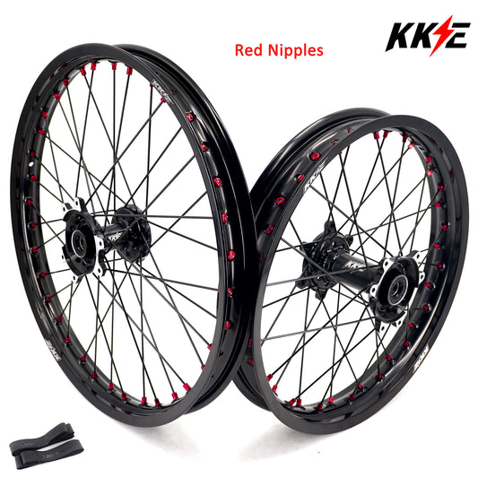 China Factory Stock KKE 21" & 18" E-Bike Spoke Wheels Rims Fit SurRon Ultra Bee 2023 Black Hub & Red Nipples