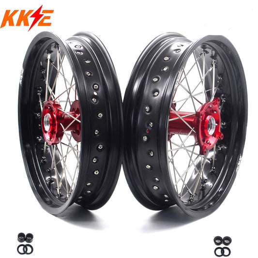 KKE 17 Inch Motard Rims for SUZUKI RMZ250 2007-2024 RMZ450 2005-2024 Red Hubs