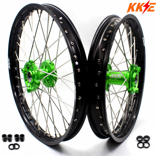 KKE 1.6*21 & 2.15*19 Wheels Rims Fit Kawasaki KX450 2019-2023 KX450X 2021-2023 Green Hubs