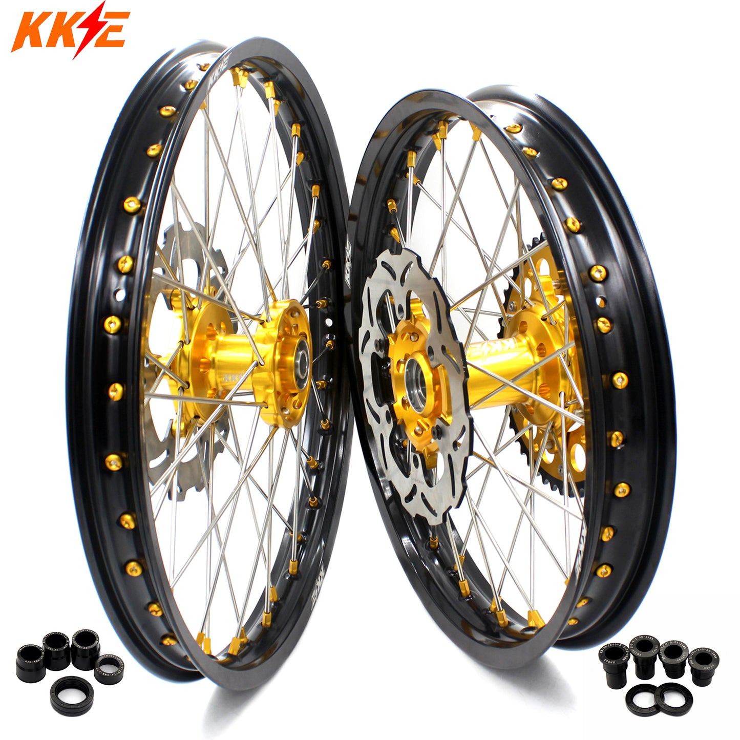 KKE 21 & 19 MX Dirt Bikes Rims For SUZUKI RM125 RM250 1996-2000 Gold Nipples