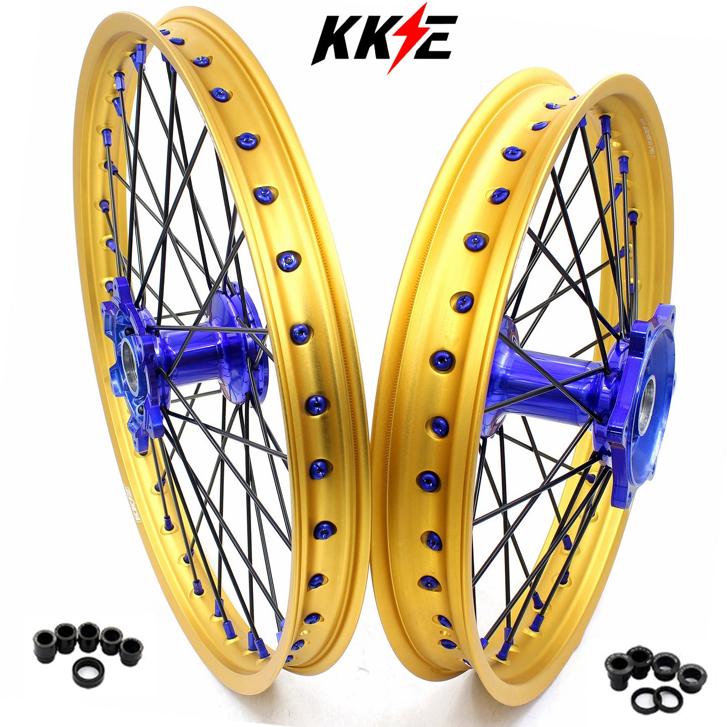 KKE 21"&19" Mx Dirtbike Cast Wheels For YAMAHA YZ125 YZ250 YZ250F YZ450F Gold Rim Black Spokes