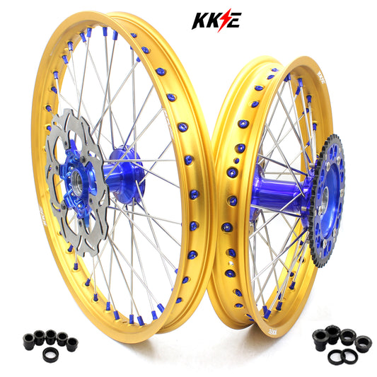 KKE 21"&18" Enduro Dirtbike Casting Wheels For YAMAHA YZ125 YZ250 1999-2016 YZ250F YZ450F 2003-2015 Gold Rim With Disc