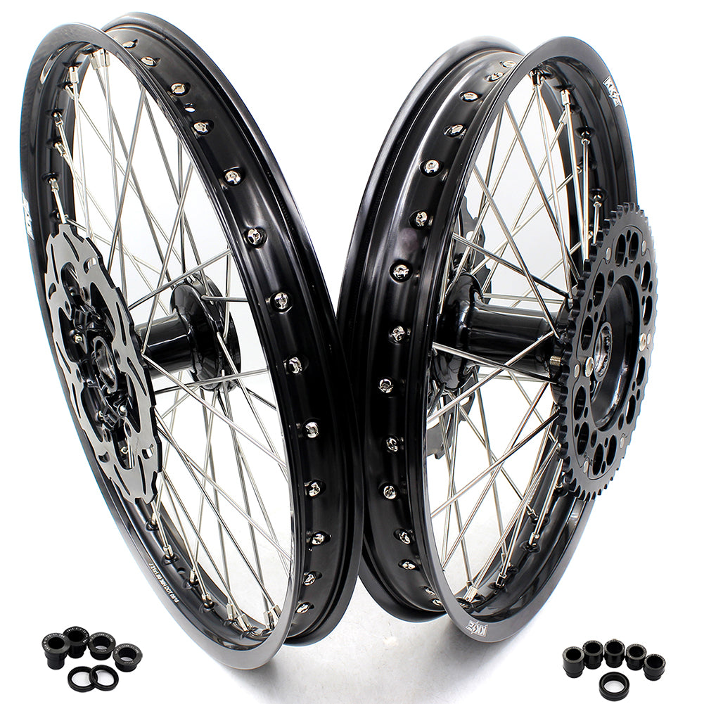 KKE 21"&19" Mx Dirtbike Casting Wheels For YAMAHA YZ125 YZ250 1999-2016 YZ250F YZ450F 2003-2015 Black Hub With Disc