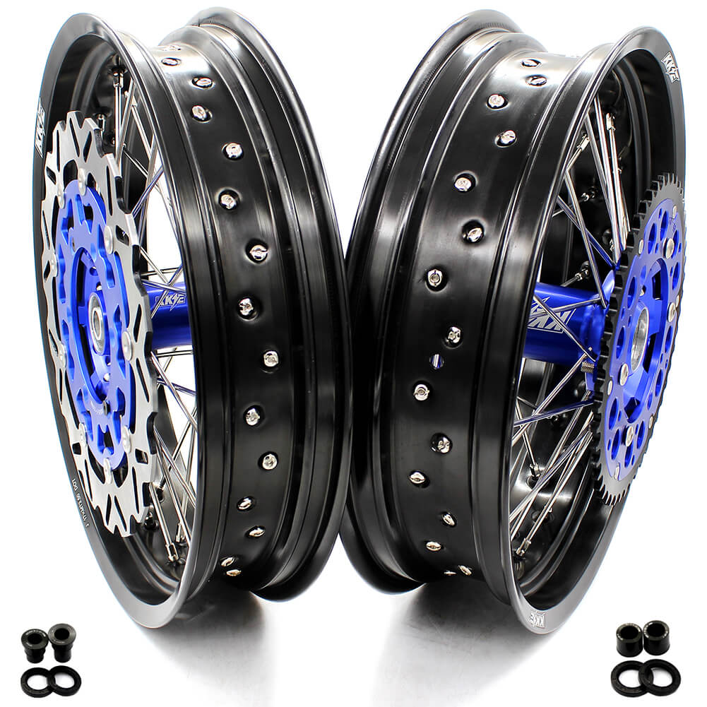 KKE DRZ400 DRZ400S DRZ400E DRZ400SM 3.5/4.25*17 SUPERMOTO WHEELS RIMS SET FIT SUZUKI BLUE CNC HUB - KKE Racing