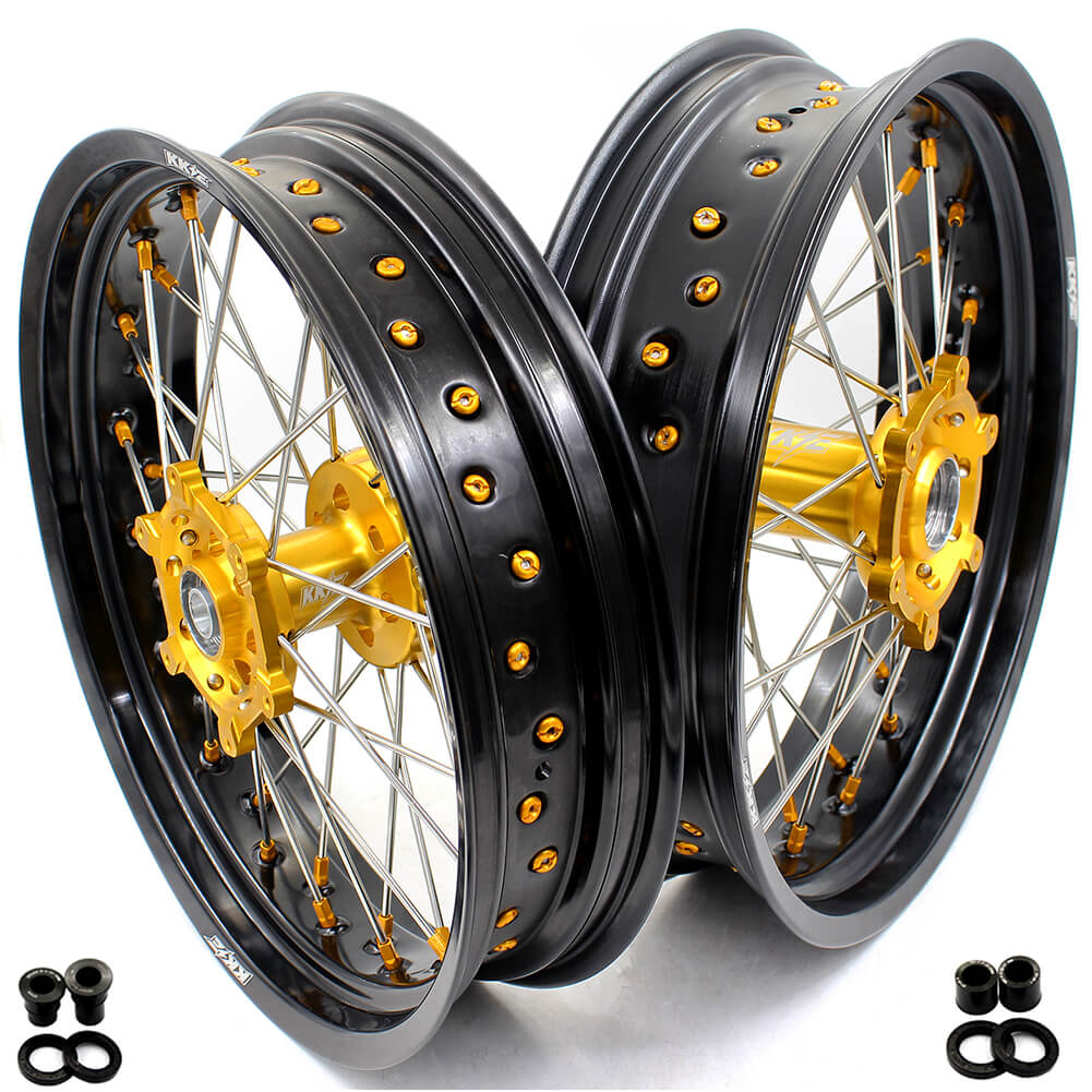 KKE DRZ400 DRZ400S DRZ400E DRZ400SM 3.5/4.25*17 SUPERMOTO WHEELS RIMS SET FIT SUZUKI GOLD CNC HUB & NIPPLE - KKE Racing