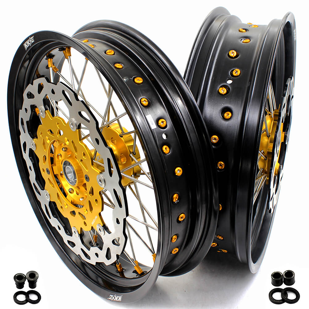 KKE DRZ400 DRZ400S DRZ400E DRZ400SM 3.5/4.25*17 SUPERMOTO WHEELS RIMS SET FIT SUZUKI GOLD CNC HUB & NIPPLE - KKE Racing