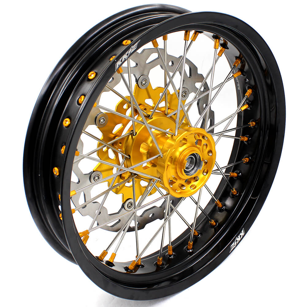 KKE DRZ400 DRZ400S DRZ400E DRZ400SM 3.5/4.25*17 SUPERMOTO WHEELS RIMS SET FIT SUZUKI GOLD CNC HUB & NIPPLE - KKE Racing