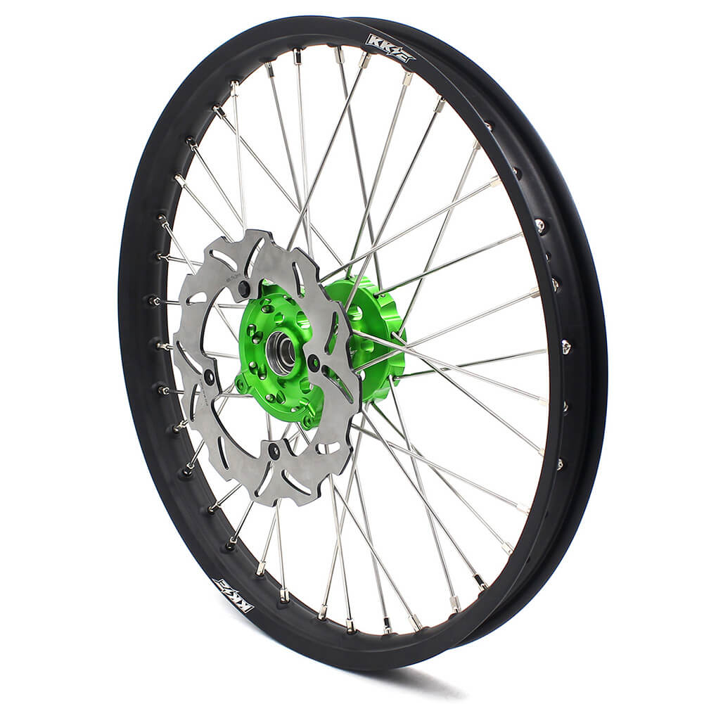 KKE 21/18 ENDURO & 21/19 MX WHEELS RIMS SET FIT KAWASAKI KX125 KX250 1993-2002 CNC GREEN HUB WITH SPROCKET & 250MM 220MM DISC - KKE Racing