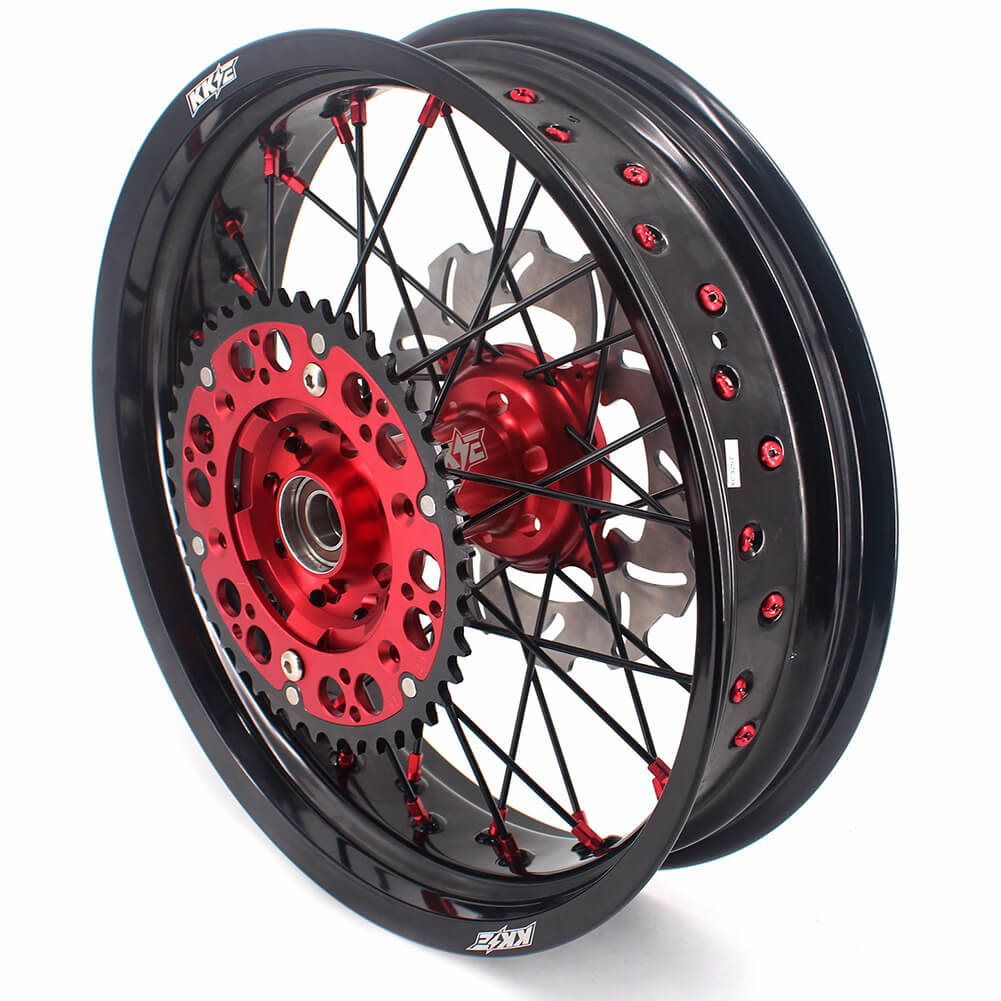 KKE 3.5 & 4.25 Supermoto Wheels For Honda XR650L 1993-2021 Red Nipples & Black Spokes