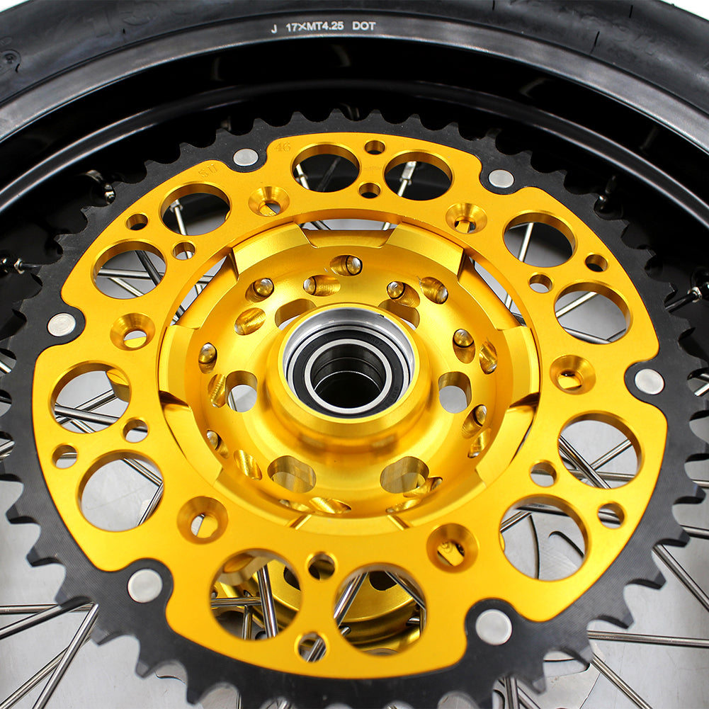 KKE 3.5 & 4.25*17inch Supermoto Rims Tires for SUZUKI RMZ250 2007-2024 RMZ450 2005-2024 Gold