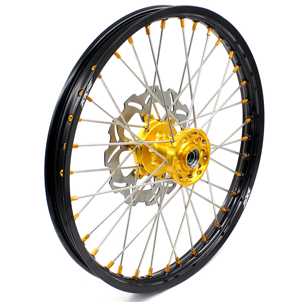 KKE FRONT 1.6*21 INCH REAR 2.15*18 INCH ENDURO WHEELS SET FOR SUZUKI DRZ400 00-04 DRZ400E 00-07 DRZ400S 00-18 GOLD NIPPLE BLACK SPOKE - KKE Racing