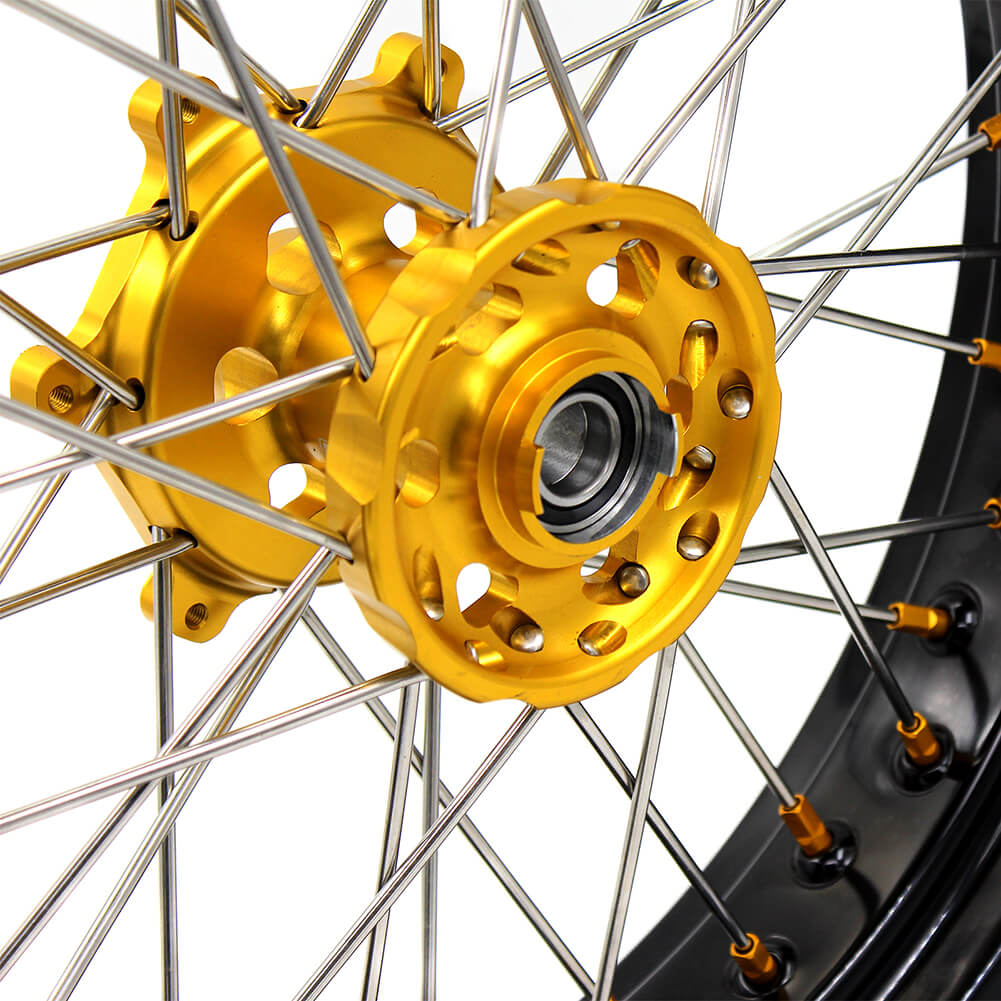 KKE DRZ400 DRZ400S DRZ400E DRZ400SM 3.5/4.25*17 SUPERMOTO WHEELS RIMS SET FIT SUZUKI GOLD CNC HUB & NIPPLE - KKE Racing