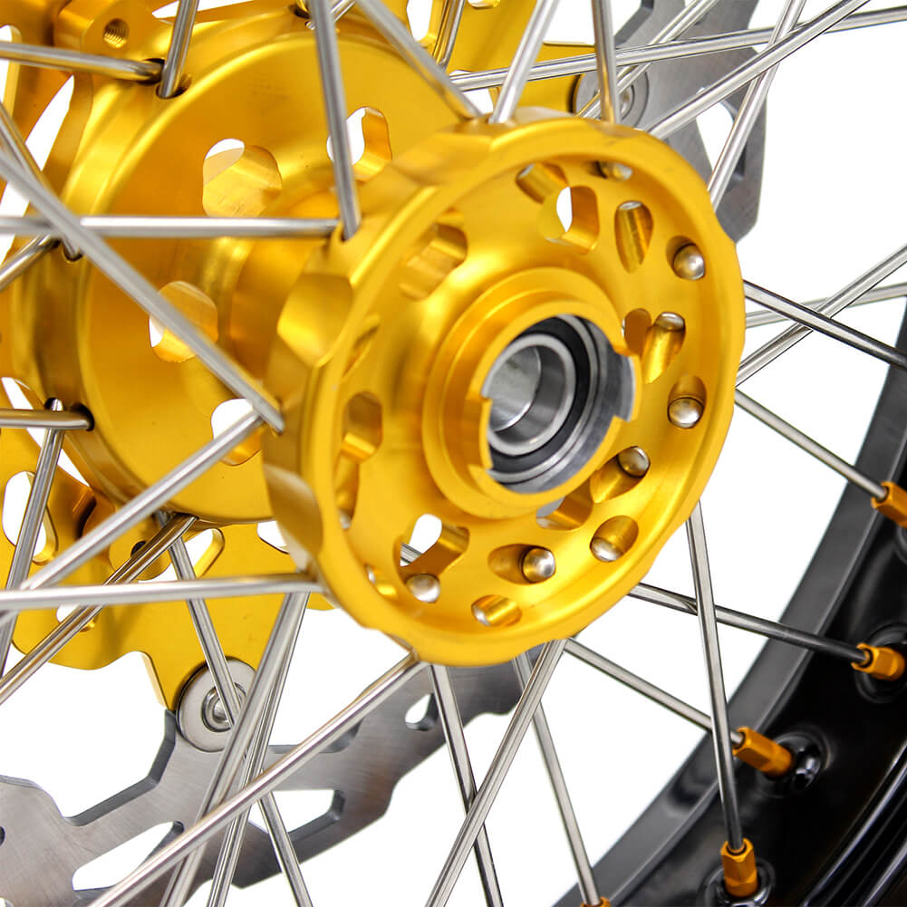 KKE DRZ400 DRZ400S DRZ400E DRZ400SM 3.5/4.25*17 SUPERMOTO WHEELS RIMS SET FIT SUZUKI GOLD CNC HUB & NIPPLE - KKE Racing