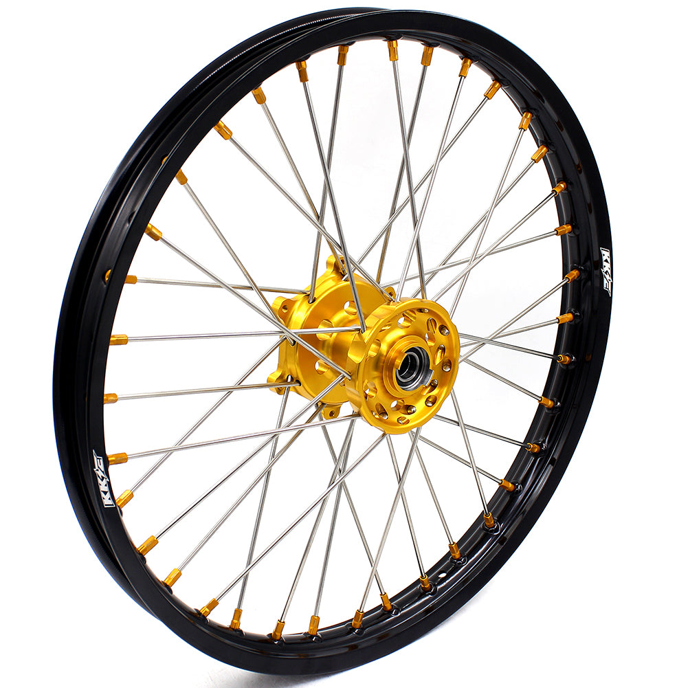 KKE FRONT 1.6*21 INCH REAR 2.15*18 INCH ENDURO WHEELS SET FOR SUZUKI DRZ400 00-04 DRZ400E 00-07 DRZ400S 00-18 GOLD NIPPLE BLACK SPOKE - KKE Racing