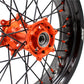 KKE 3.5/4.25 CNC SUPERMOTO WHEELS SET FOR KTM 125-530 2003-2019 ORANGE NIPPLE BLACK SPOKE - KKE Racing