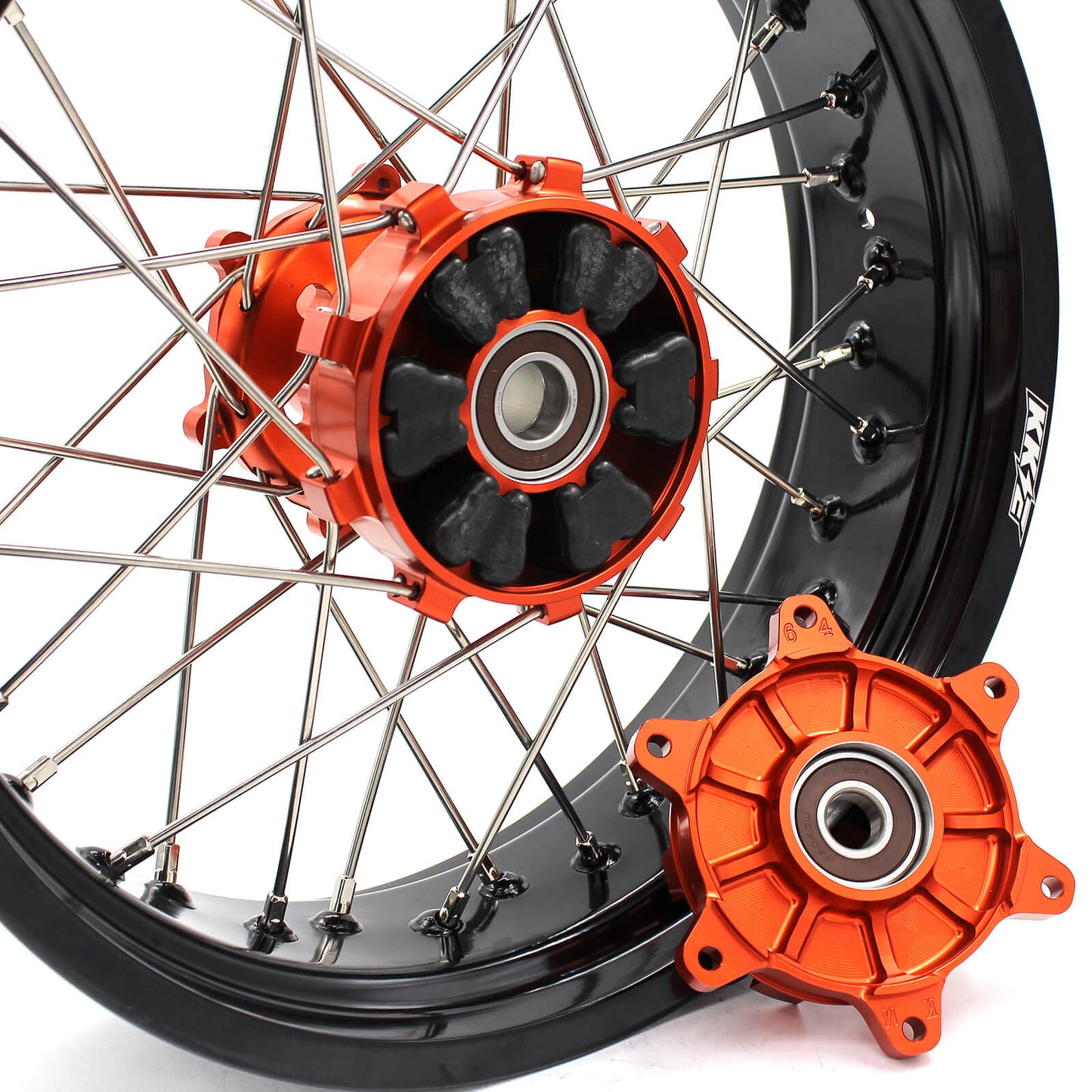 3.5*17/4.5*17 KTM SPOKED CUSH DRIVE WHEELS SET FOR KTM 625 SMC  640 LC4 660 SMC ORANGE HUB - KKE Racing