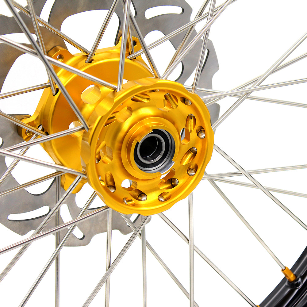 KKE FRONT 1.6*21 INCH REAR 2.15*18 INCH ENDURO WHEELS SET FOR SUZUKI DRZ400 00-04 DRZ400E 00-07 DRZ400S 00-18 GOLD NIPPLE BLACK SPOKE - KKE Racing