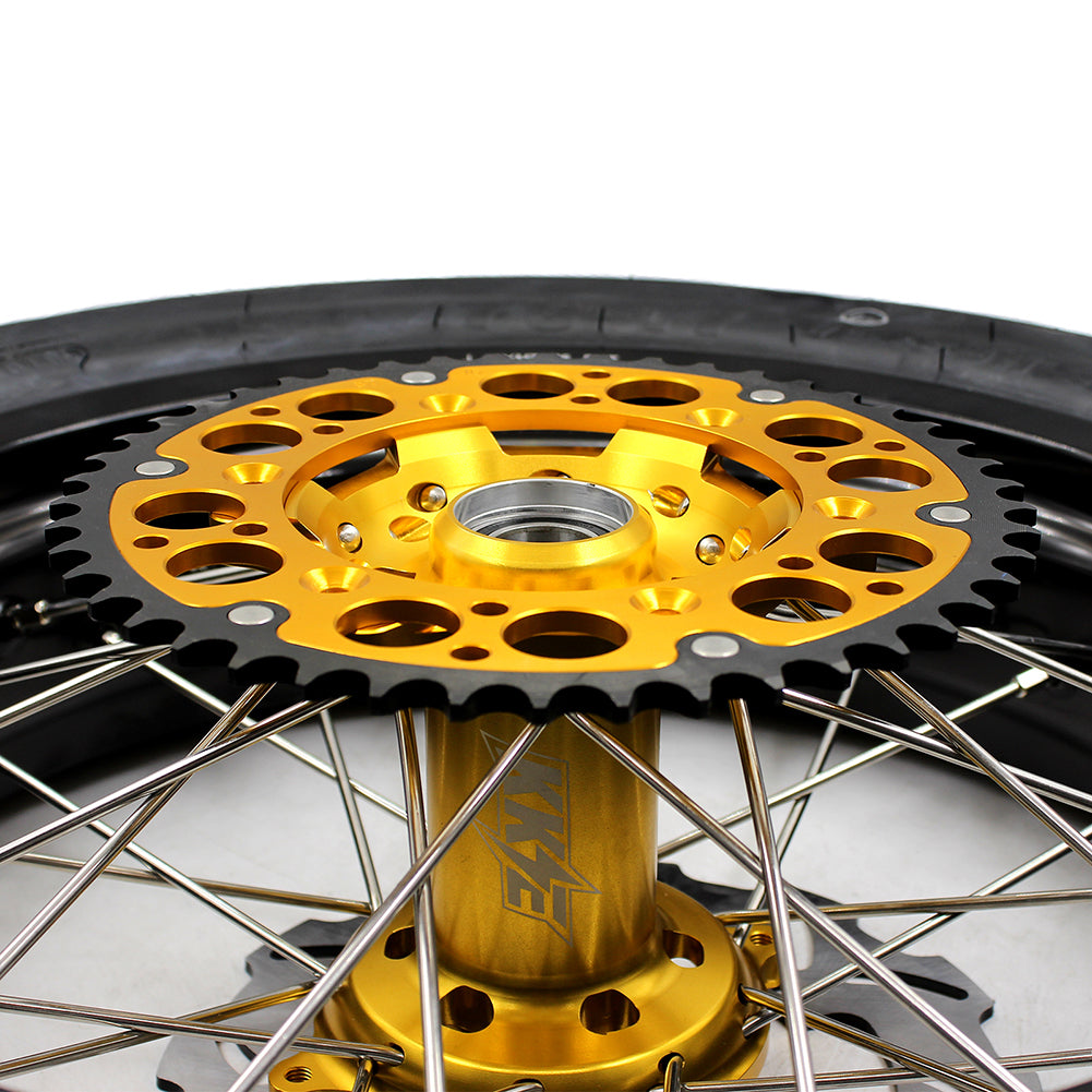 KKE 3.5 & 4.25*17inch Supermoto Rims Tires for SUZUKI RMZ250 2007-2024 RMZ450 2005-2024 Gold
