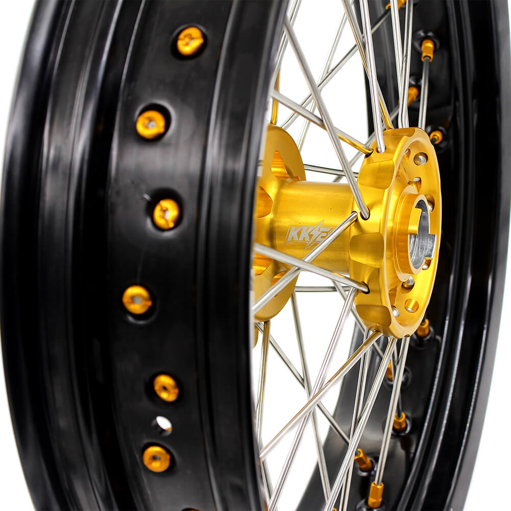 KKE DRZ400 DRZ400S DRZ400E DRZ400SM 3.5/4.25*17 SUPERMOTO WHEELS RIMS SET FIT SUZUKI GOLD CNC HUB & NIPPLE - KKE Racing
