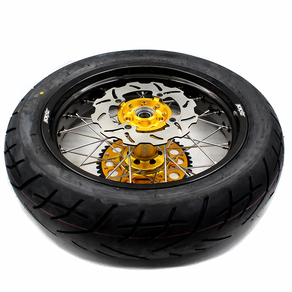 KKE 3.5 & 4.25*17inch Supermoto Rims Tires for SUZUKI RMZ250 2007-2024 RMZ450 2005-2024 Gold