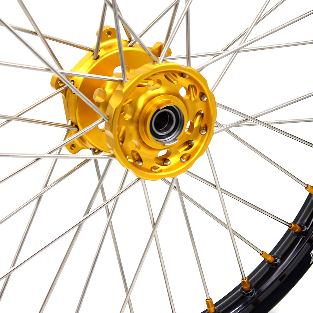 KKE FRONT 1.6*21 INCH REAR 2.15*18 INCH ENDURO WHEELS SET FOR SUZUKI DRZ400 00-04 DRZ400E 00-07 DRZ400S 00-18 GOLD NIPPLE BLACK SPOKE - KKE Racing