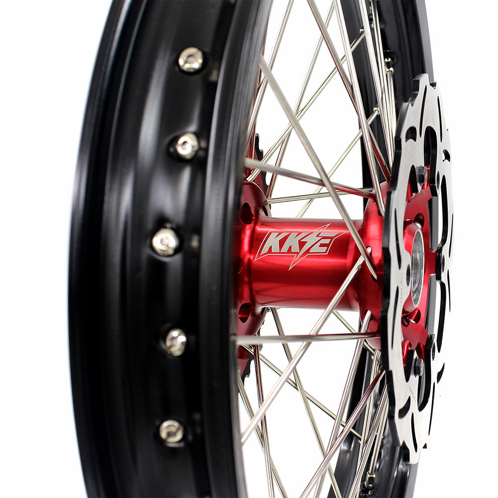 KKE 21 & 19 Spoked mx wheels set for Suzuki rmz250 07-19 rmz450 05-19 off road dirt bikes rims red hub black rim - KKE Racing