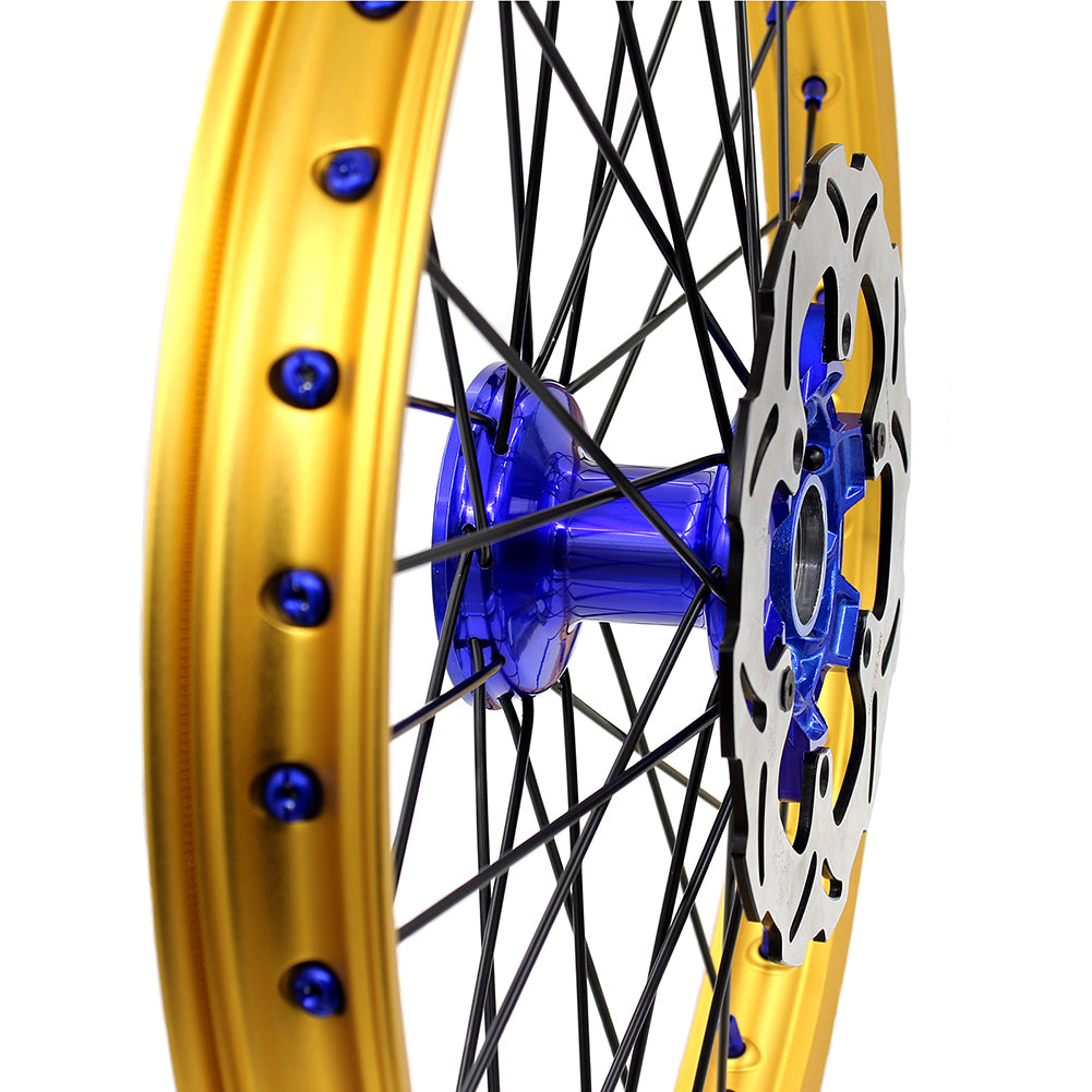 KKE 21"&19" Mx Dirtbike Cast Wheels For YAMAHA YZ125 YZ250 1999-2016 YZ250F YZ450F 2003-2015 Gold Rim Black Spokes With Disc