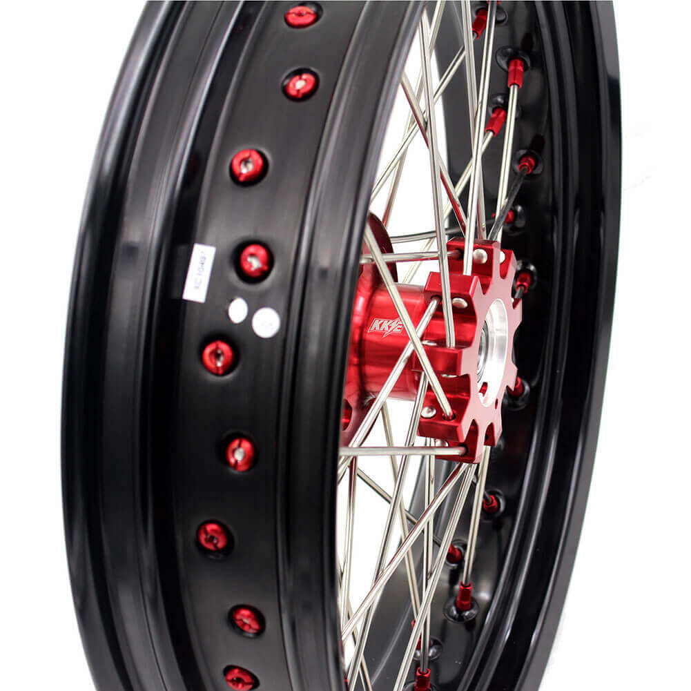 KKE 17 Inch OEM Size Supermoto Wheels for Honda XR650L 1993-2022 Red Nipple