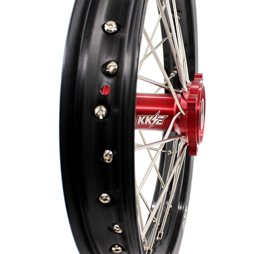 KKE 19/16 KID'S BIG WHEELS RIMS SET FIT HONDA CR80R 1993-2002 CR85R 2003-2008 MINI BIKE RED CNC HUB - KKE Racing