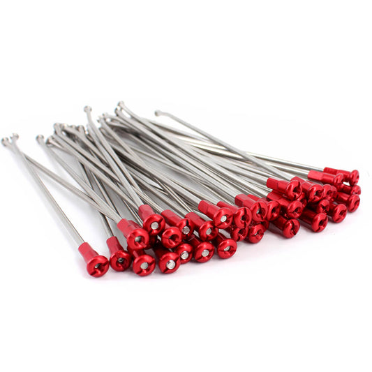 KKE FRONT 1.6*21 STAINLESS STEEL SPOKE SET WITH ALLOY RED NIPPLE FOR HONDA CRF250R CRF250X CRF450R CRF450X SILVER - KKE Racing