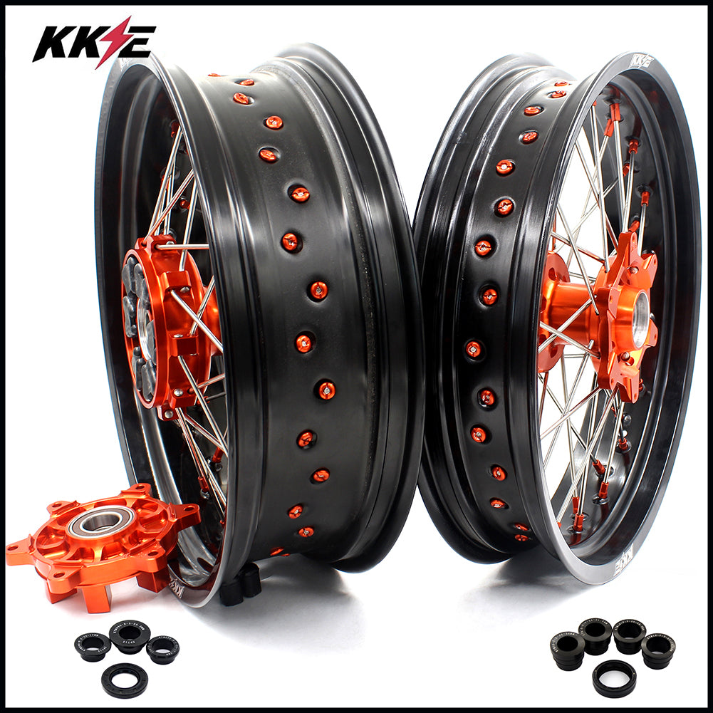KKE 3.5*17/4.5*17 Cush Drive Supermoto Rims for KTM 625 SMC  640 LC4 660 SMC Orange Nipples