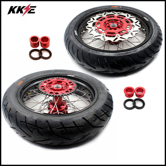 KKE 17 Inch Supermoto Wheels Tires for SUZUKI RMZ250 2007 RMZ450 2005-2022 Red