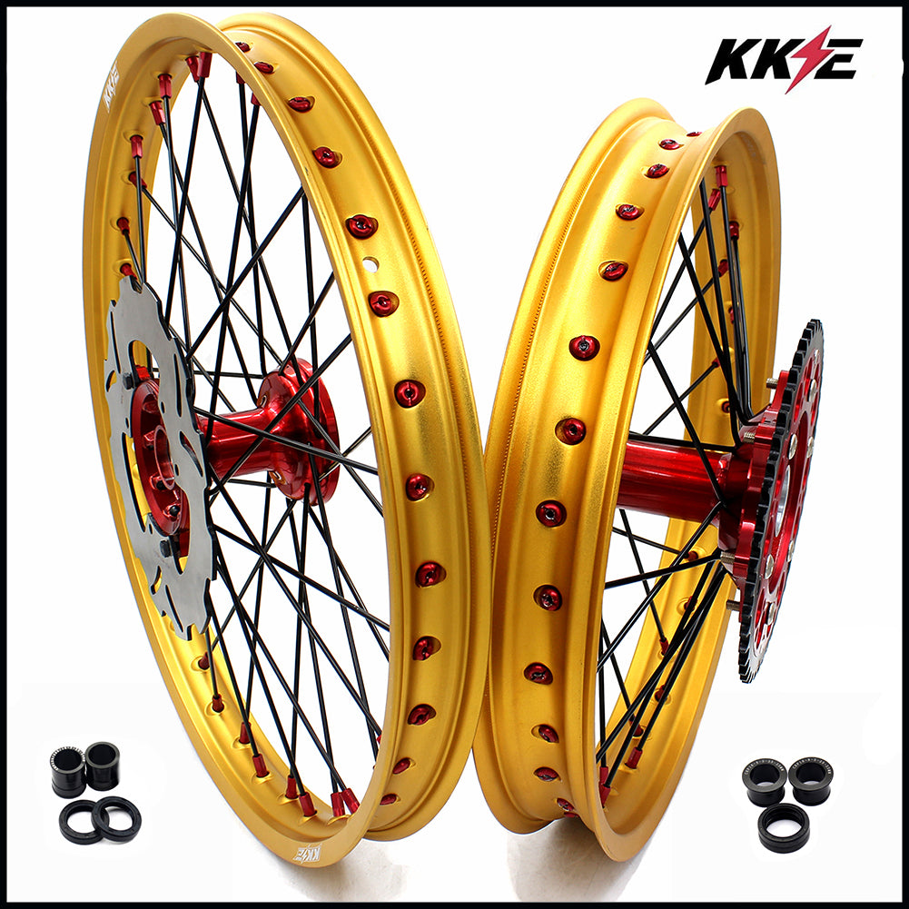KKE 21 & 19 Cast Red Hubs Billet Gold Rims for Honda XR400R 96-04 XR600R 91-2000 Red&Gold