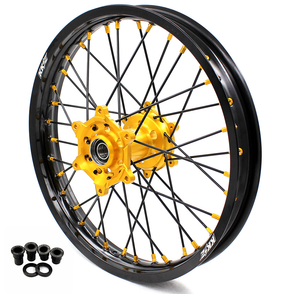 KKE 2.15*19 SPOKED REAR WHEEL RIM FOR SUZUKI RM125 1996-2007 RM250 1996-2008 GOLD NIPPLE BLACK SPOKE - KKE Racing