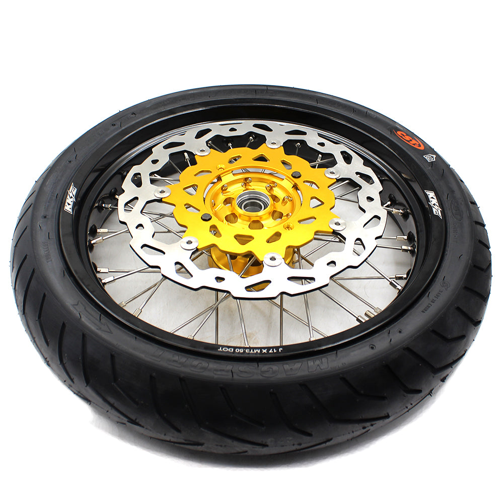 KKE 3.5 & 4.25*17inch Supermoto Rims Tires for SUZUKI RMZ250 2007-2024 RMZ450 2005-2024 Gold