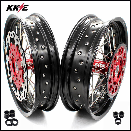 KKE 17 inch Supermoto Wheels Rims for HONDA XR650L 1993-2021 Red Hub Discs