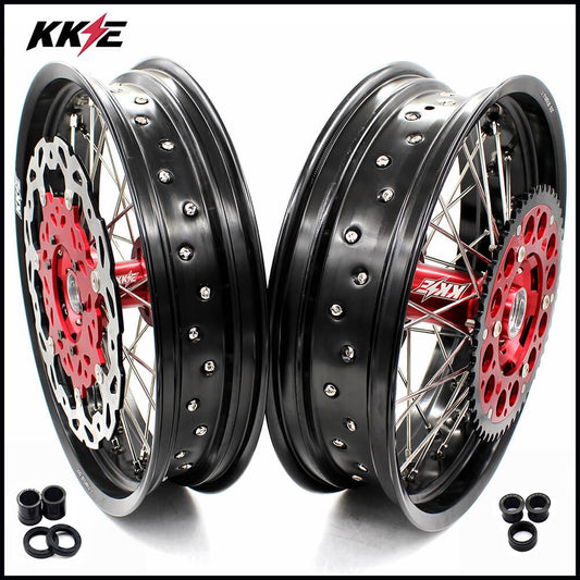 KKE 17 inch Supermoto Wheels Rims for HONDA XR650L 1993-2024 Red Hub Discs