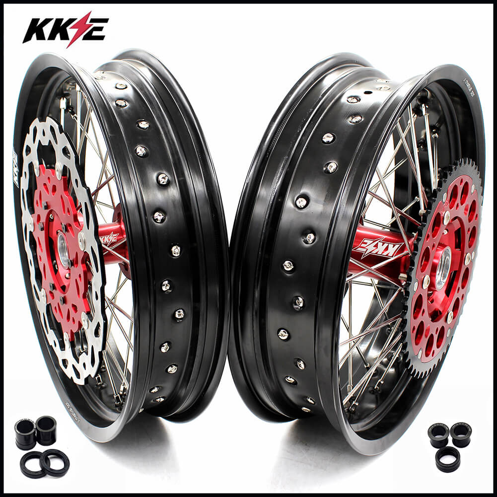 KKE 3.5 & 4.25*17in. Supermoto Wheels Rims for Honda XR650R 2000-2008 Disc Red