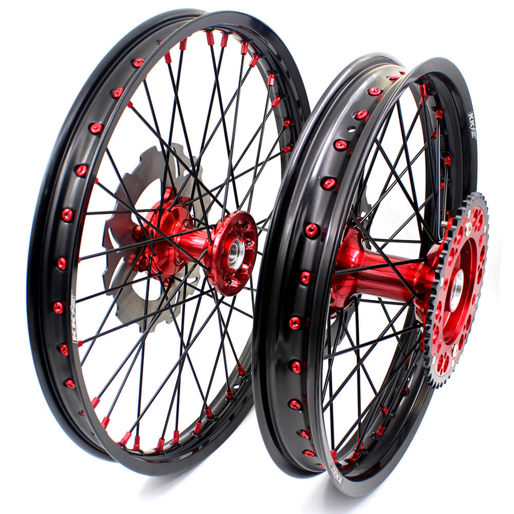 KKE 21 & 19 Casting MX Wheels for Honda CR125R 1998-2001 CR250R 1997 Red Black Disc