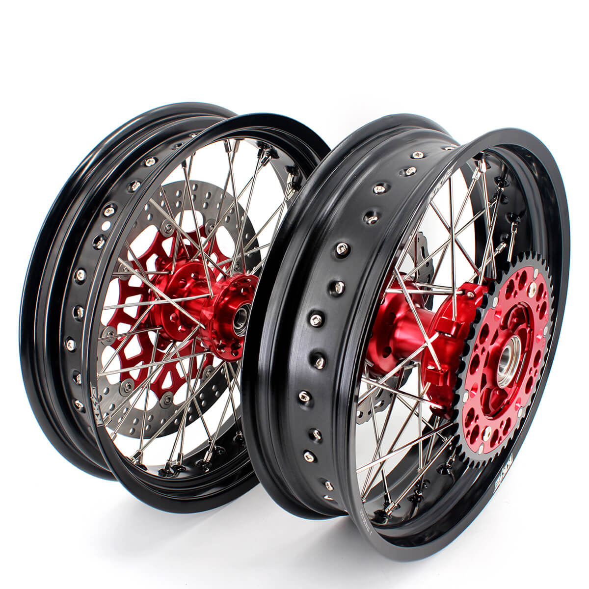 KKE 3.5/4.25 CUSH DRIVE SUPERMOTO WHEELS SET FOR HONDA XR650L 1993-2018 RED SPROCKET - KKE Racing