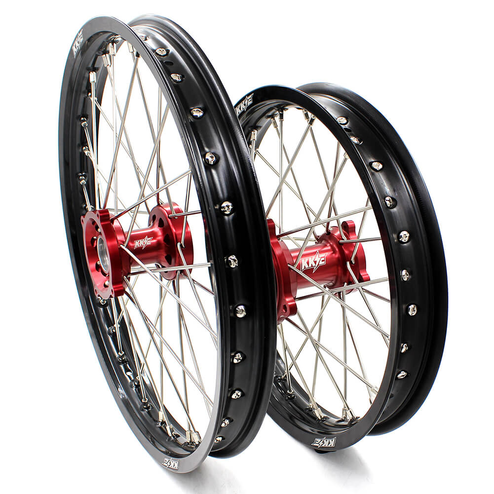KKE 19/16 KID'S BIG WHEELS RIMS SET FIT HONDA CR80R 1993-2002 CR85R 2003-2008 MINI BIKE RED CNC HUB - KKE Racing